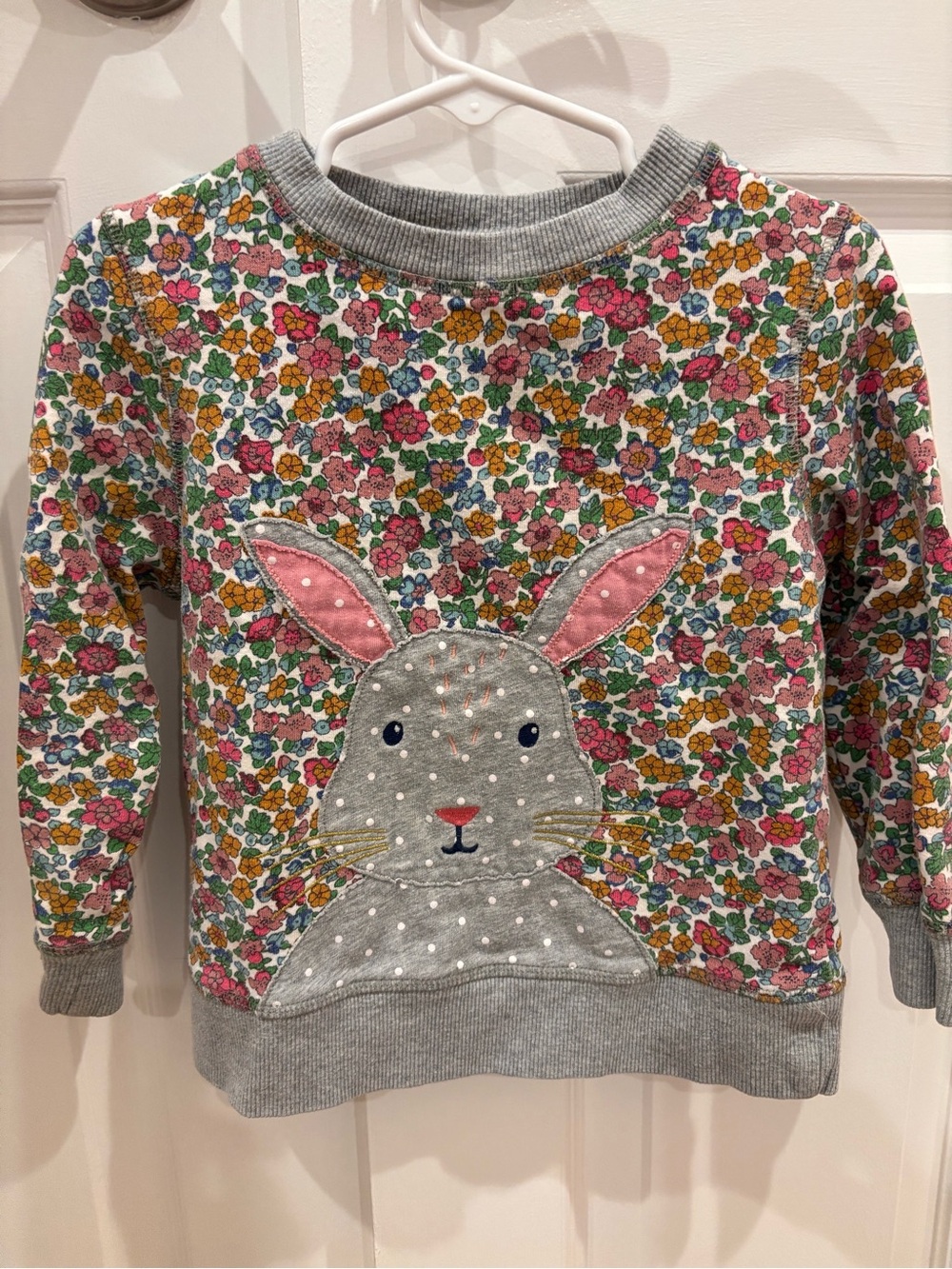 Mini Boden Girls' Floral Bunny Applique Snuggly Sweatshirt 3-4Y